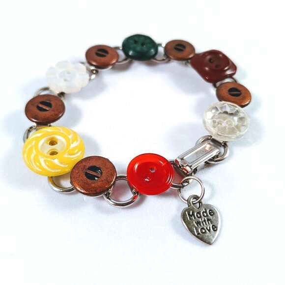 Multi Color Handmade Buttons Bracelet - Picture 1 of 11